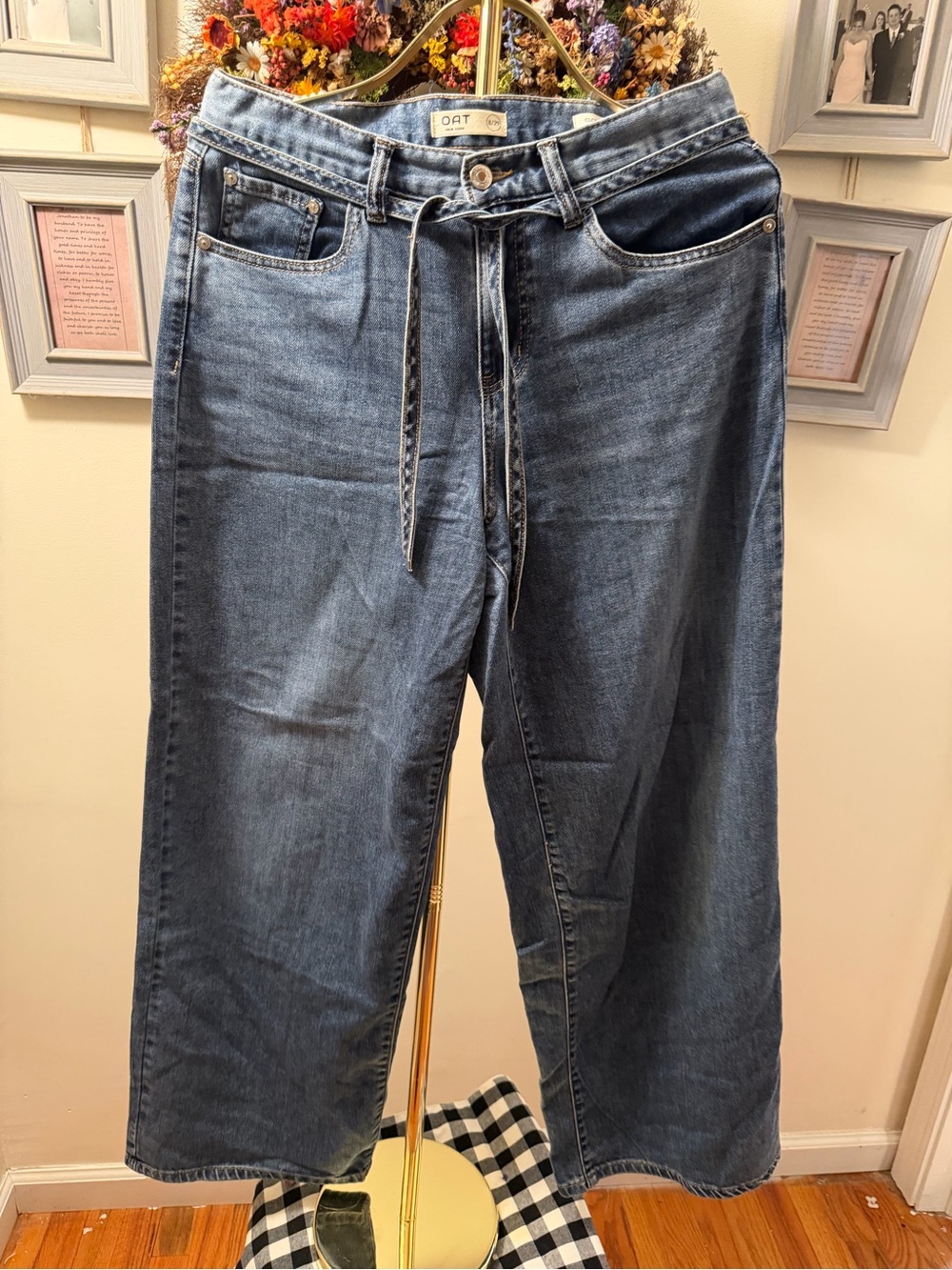 Denim Blue OAT Wide-Leg Jeans with Tie Belt